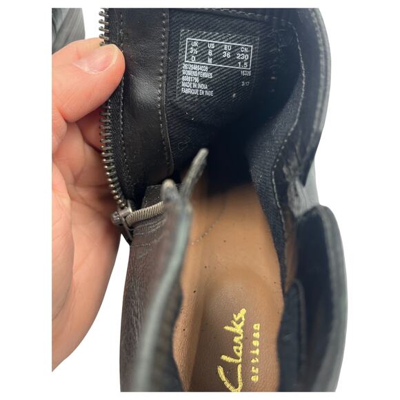 Clarks Maypearl Ramie Side Zip Block Heels Leather Ankle Booties Black Size 6M - Picture 6 of 8
